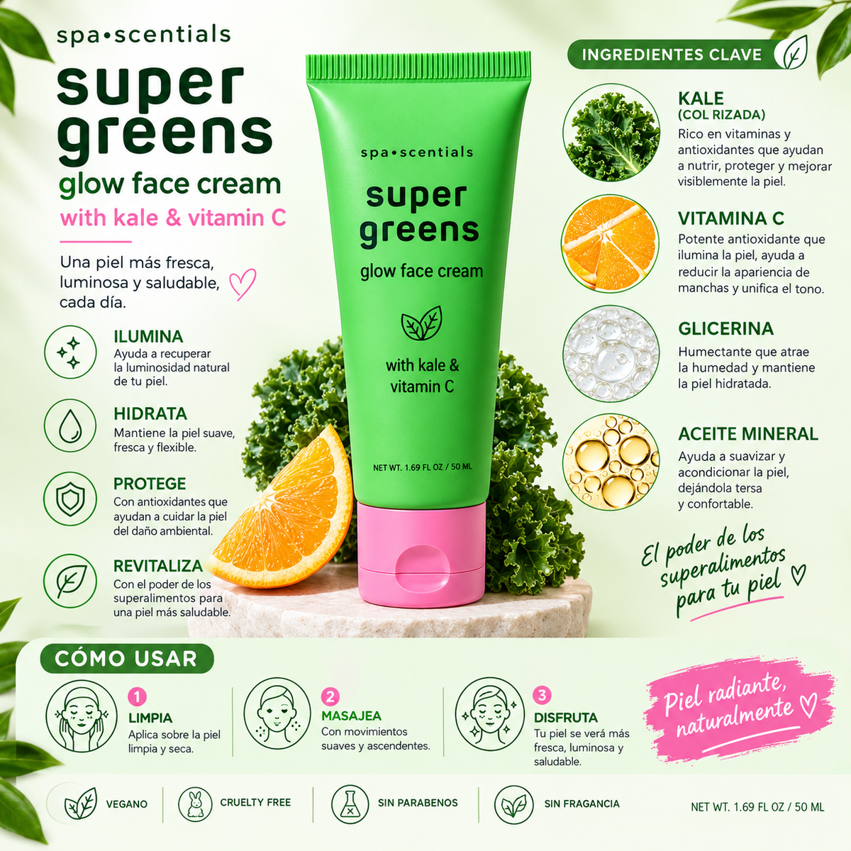 SPA ESSENTIALS, Crema Facial, Super Green