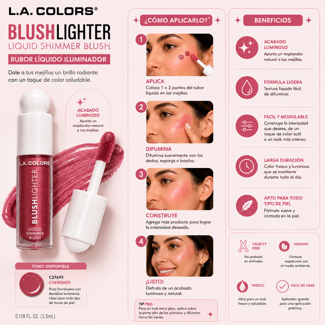 L.A. COLORS Blushlighter – Liquid Shimmer Blush (Cherished)