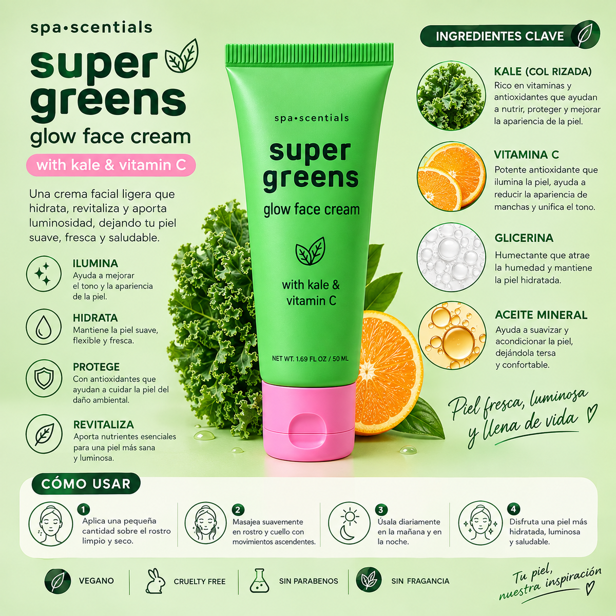 SPA ESSENTIALS, Crema Facial, Super Green