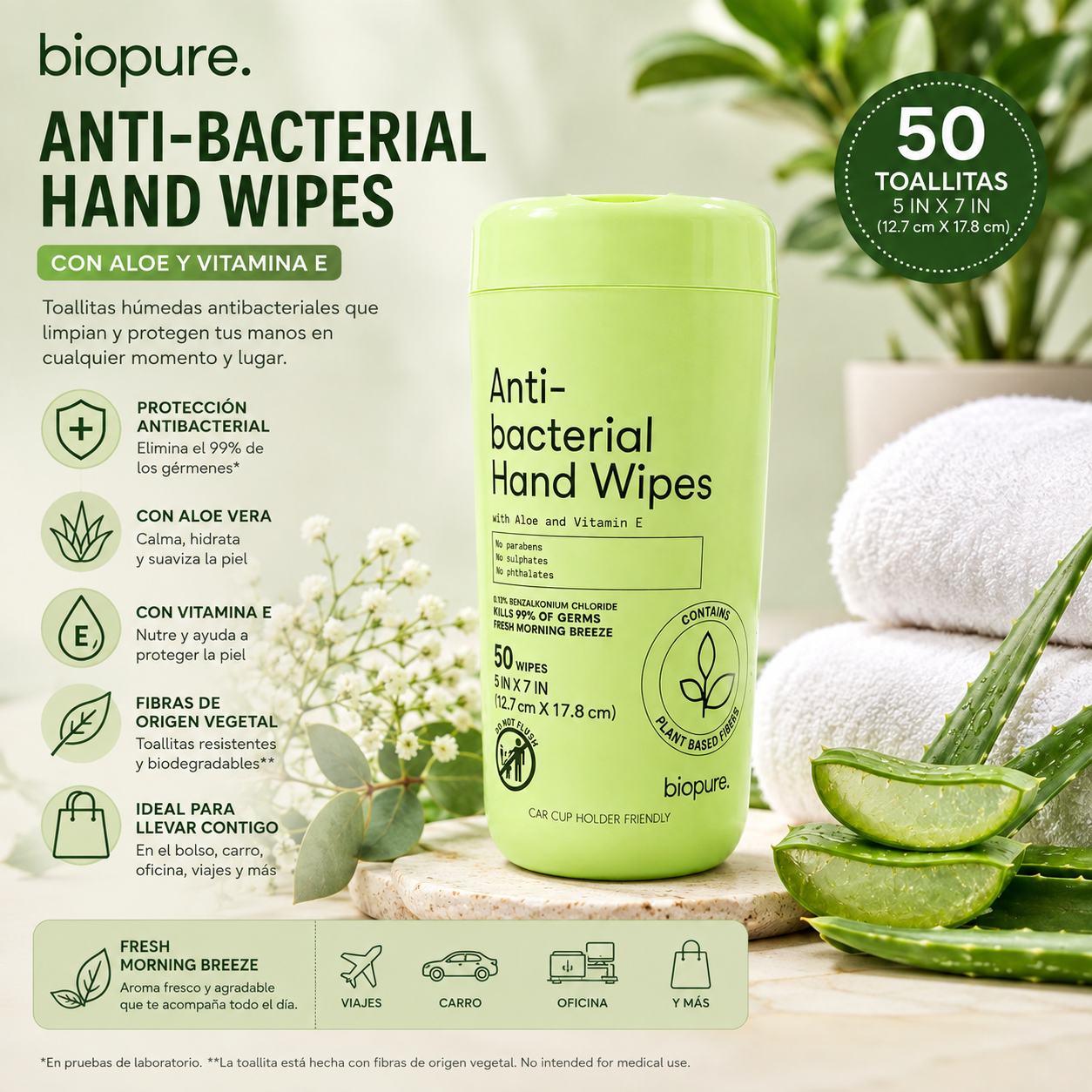 Biopure Anti-Bacterial Hand Wipes – Paños Húmedos Antibacteriales