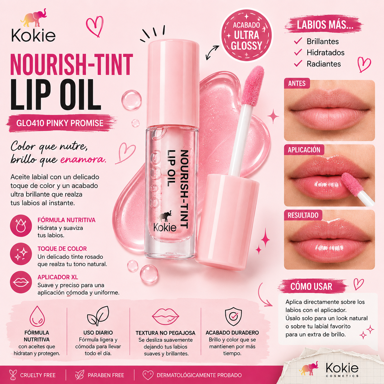 Kokie Nourish-Tint Lip Oil – Pinky Promise