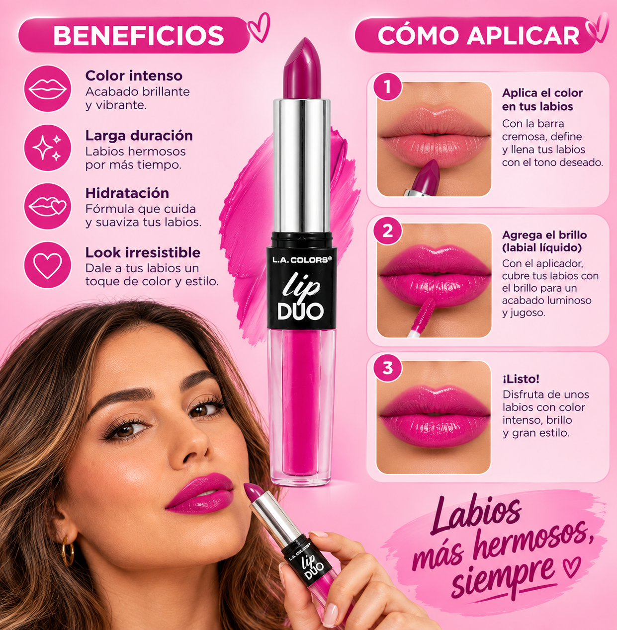 L.A. COLORS Lip Duo 2 en 1 – Labial y Lip Gloss