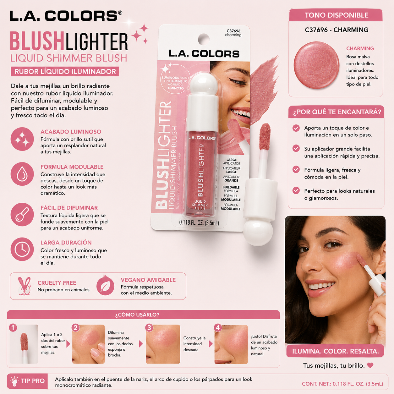 L.A. COLORS Blushlighter – Liquid Shimmer Blush (Charming)