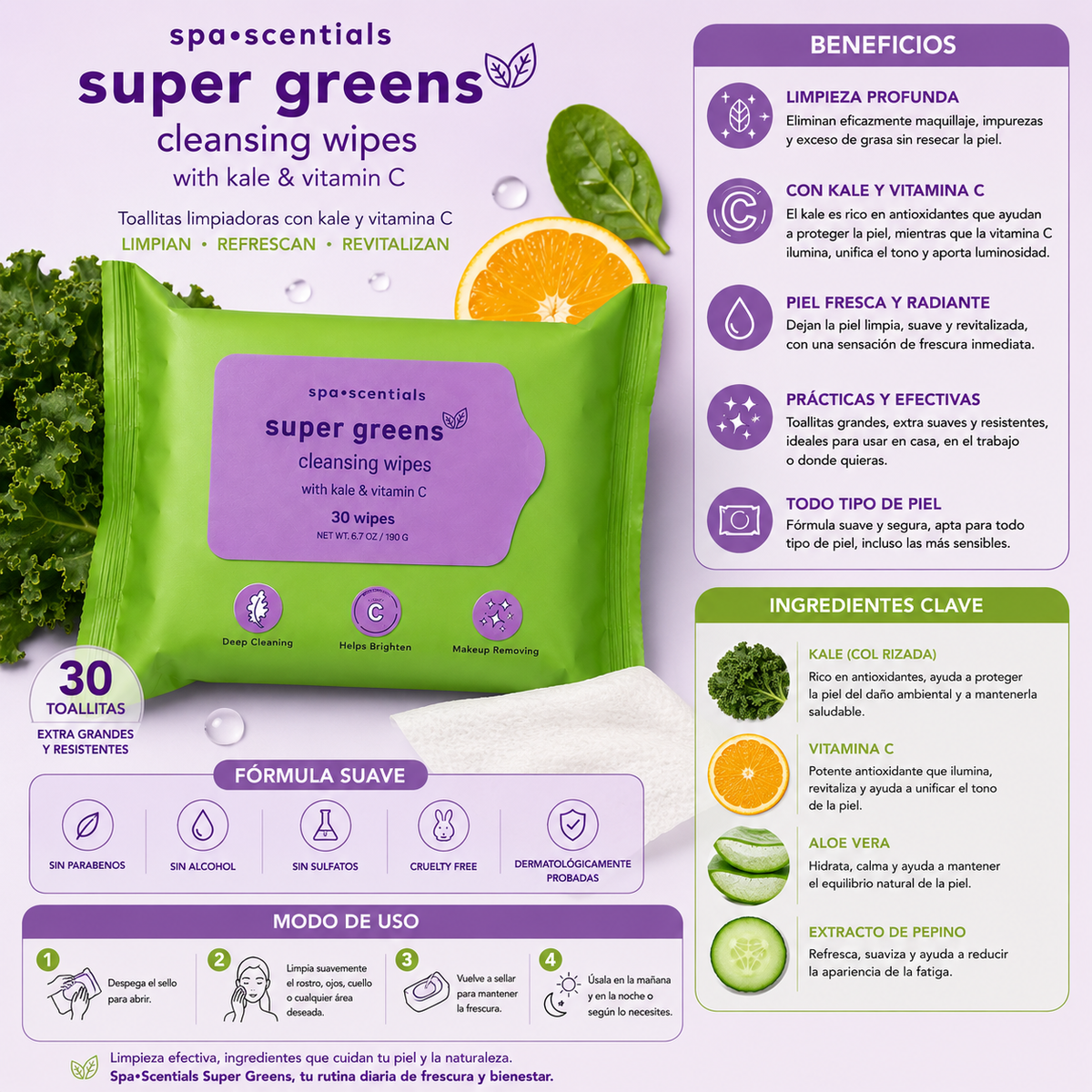 SPA ESSENTIALS, Toallas Faciales, Super Green