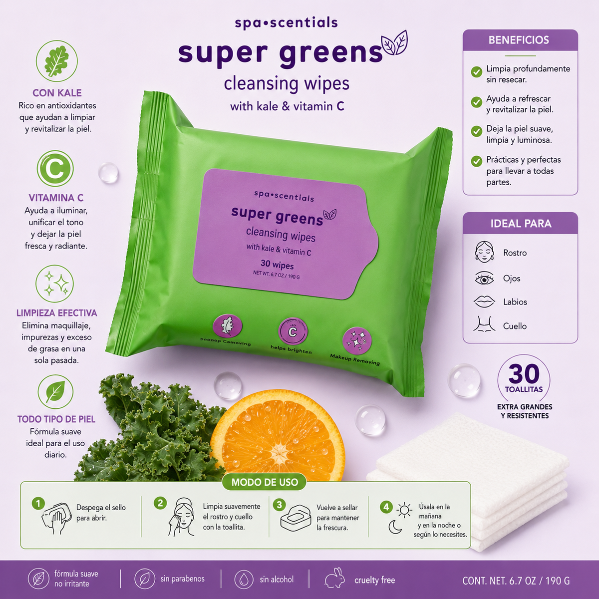 SPA ESSENTIALS, Toallas Faciales, Super Green