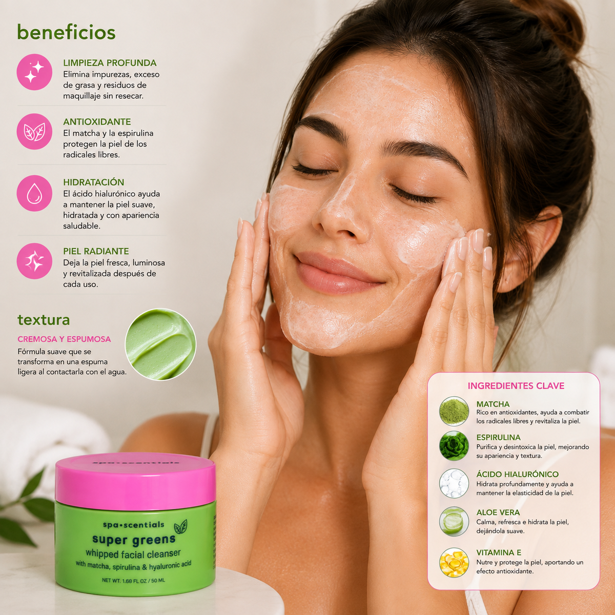 SPA ESSENTIALS, Limpiador Facial, Super Green