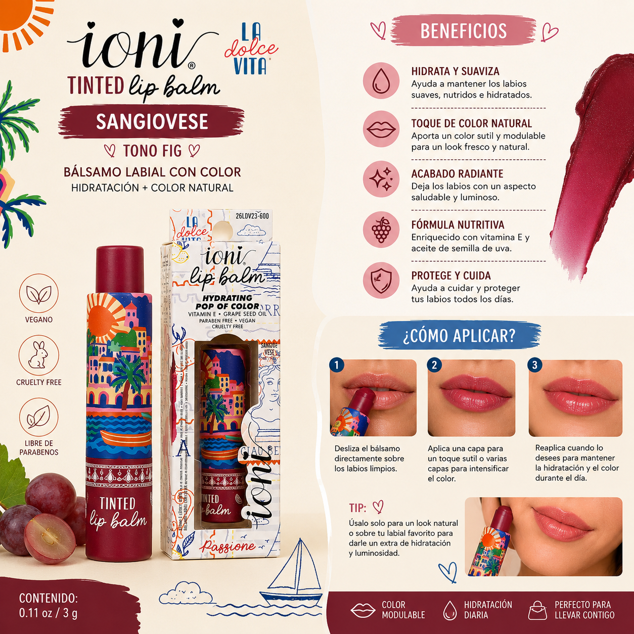 IONI Tinted Lip Balm – Sangiovese (Passione)