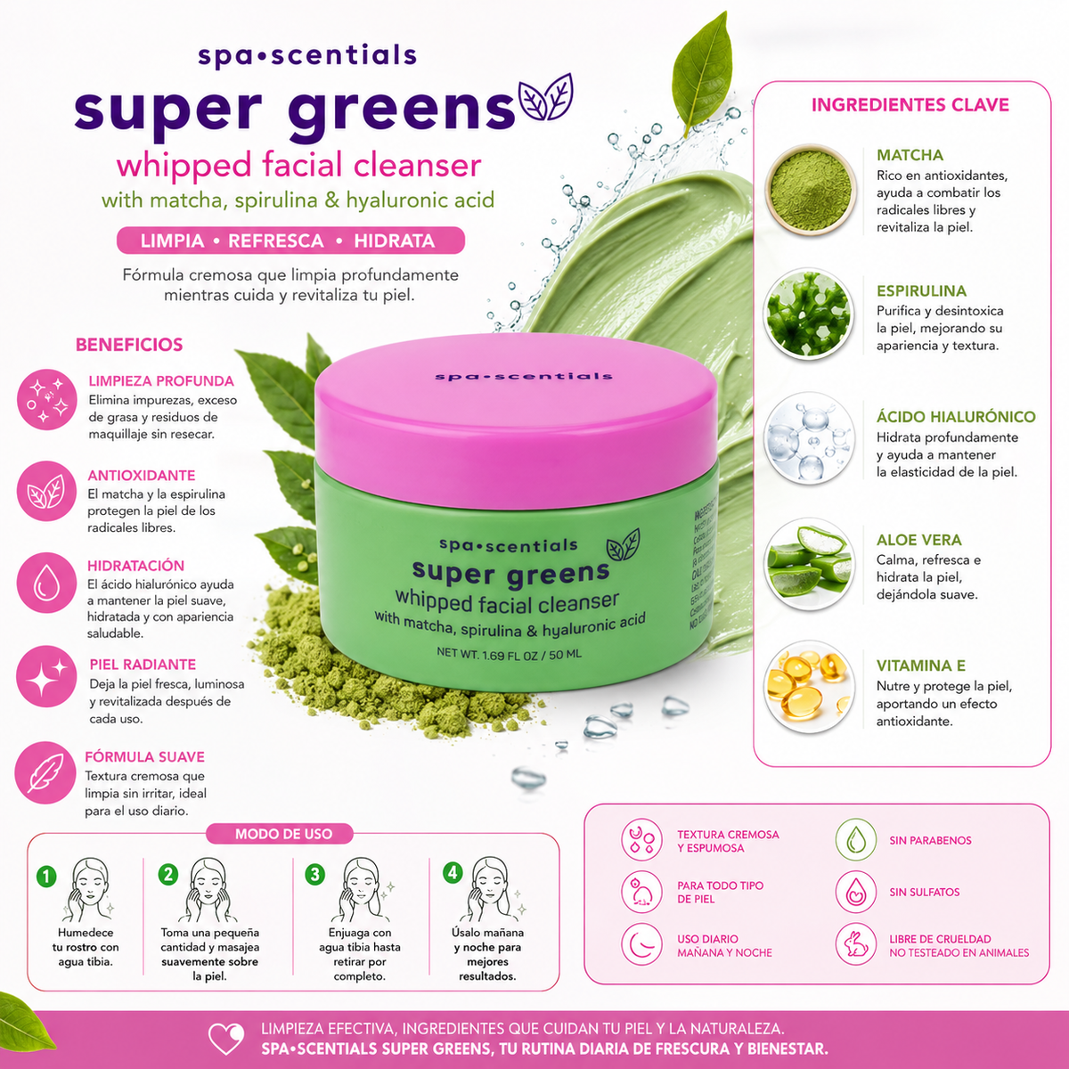 SPA ESSENTIALS, Limpiador Facial, Super Green