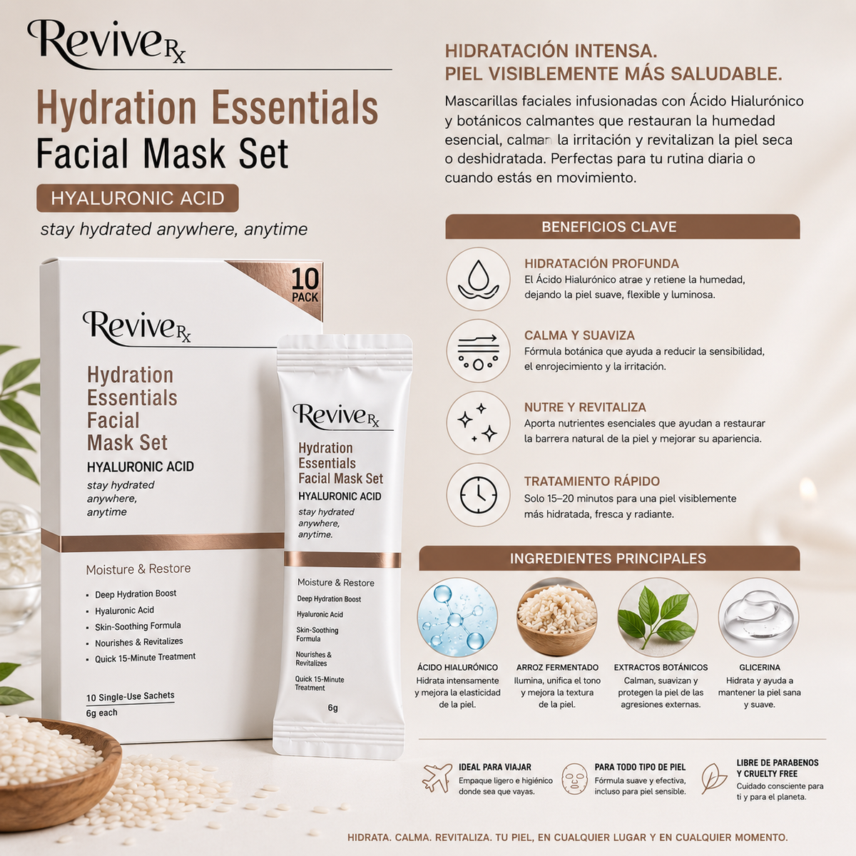 REVIVE Rx, Mascarilla Hidratante (Acido Hialuronico)
