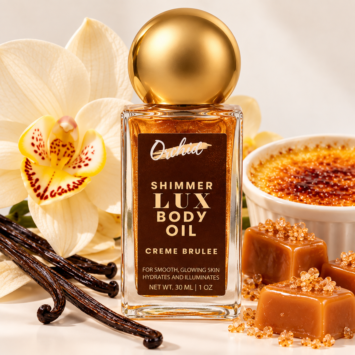 ORCHID, Aceite Para el Cuerpo con Brillo (Creme Brulee)