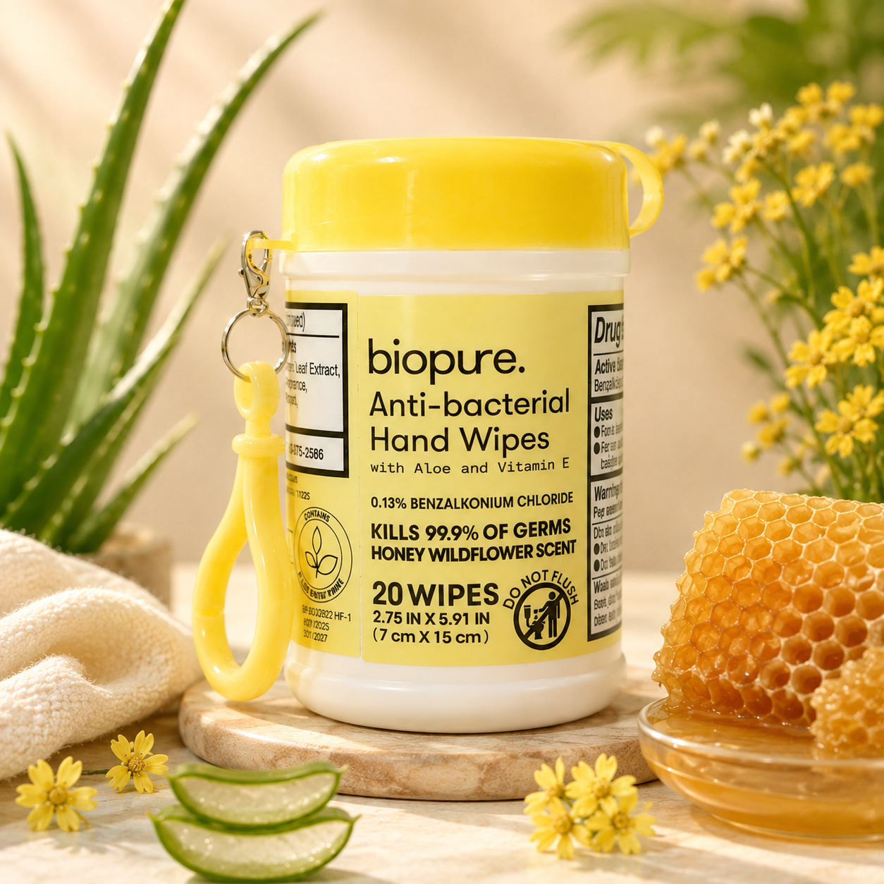 Biopure Anti-Bacterial Hand Wipes con Aloe y Vitamina E