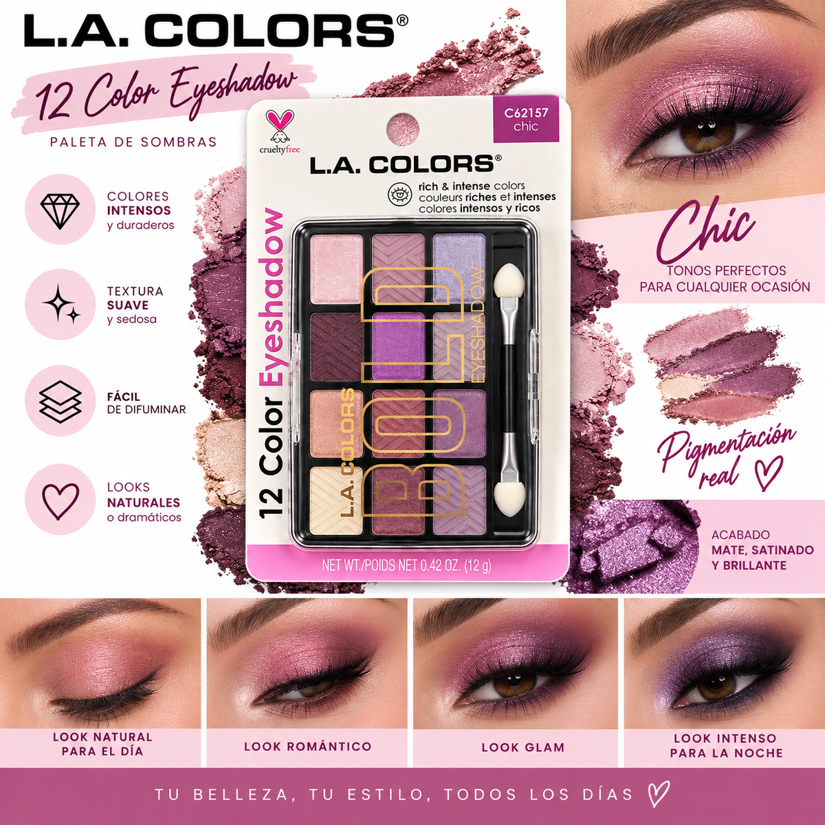 L.A. COLORS, 12 Paleta de Sombras (Chic)