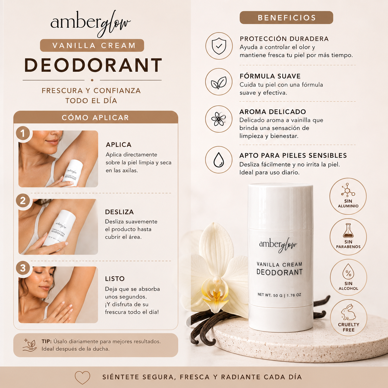 Amber Glow Desodorante (Cream Vanilla)