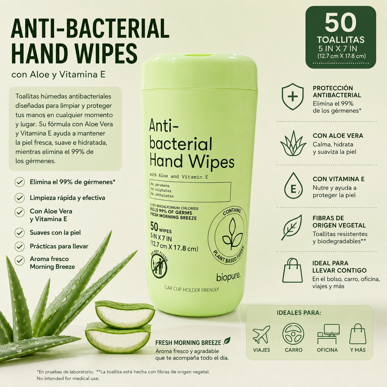 Biopure Anti-Bacterial Hand Wipes – Paños Húmedos Antibacteriales
