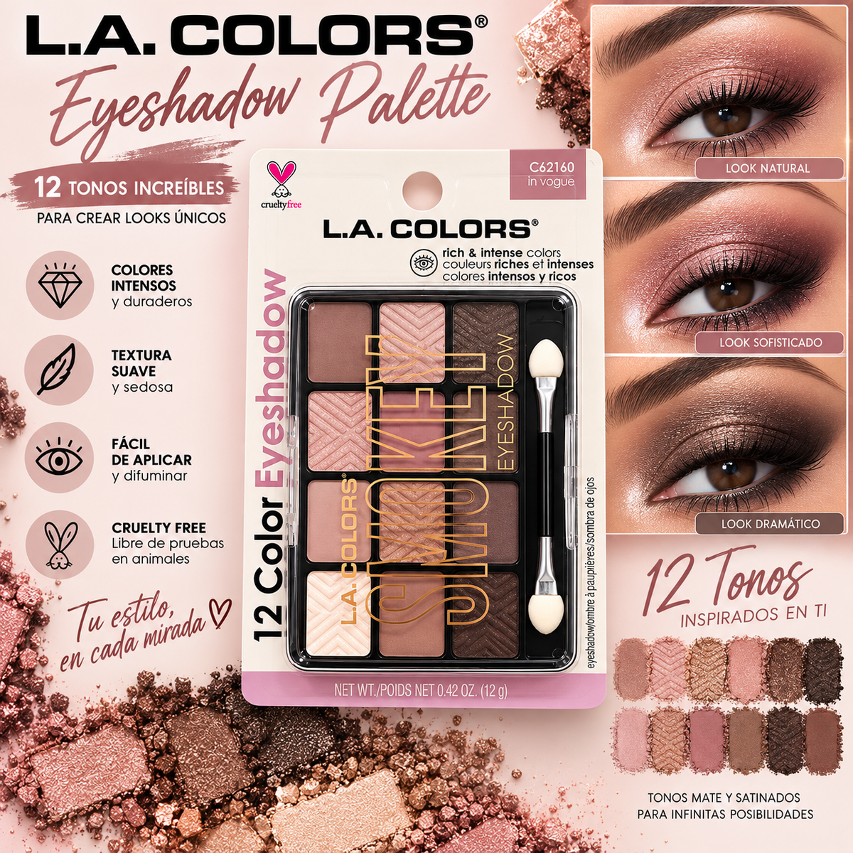 L.A. COLORS, 12 Paleta de Sombras (In Vogue)