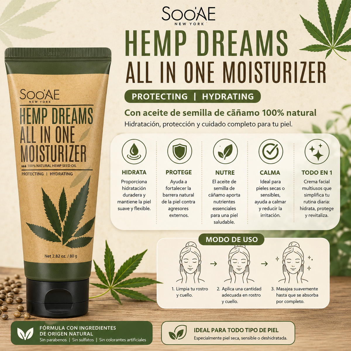 SOO'AE, Hidratante Todo en 1, (Hemp Dreams)