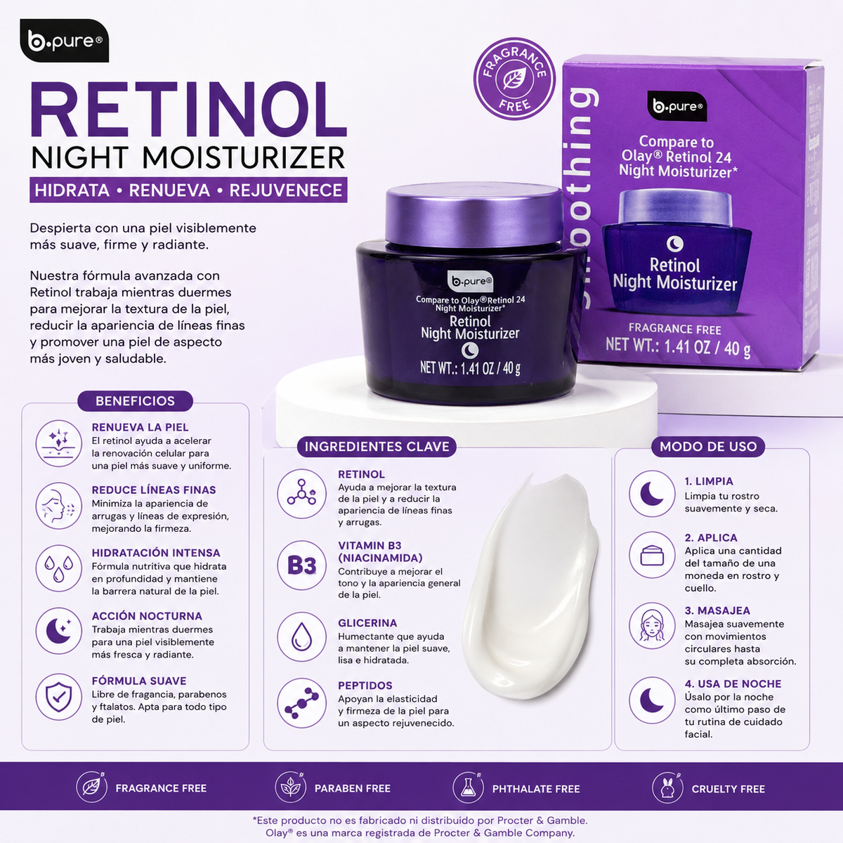 B.PURE, Crema Hidratante con Retinol, Noche