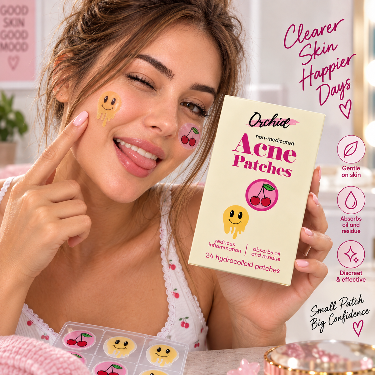ORCHID, Parches para el acne (Cherry + Happy Face)