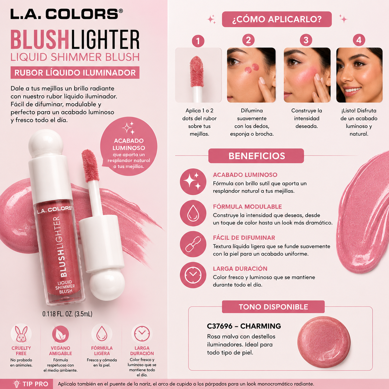 L.A. COLORS Blushlighter – Liquid Shimmer Blush (Charming)