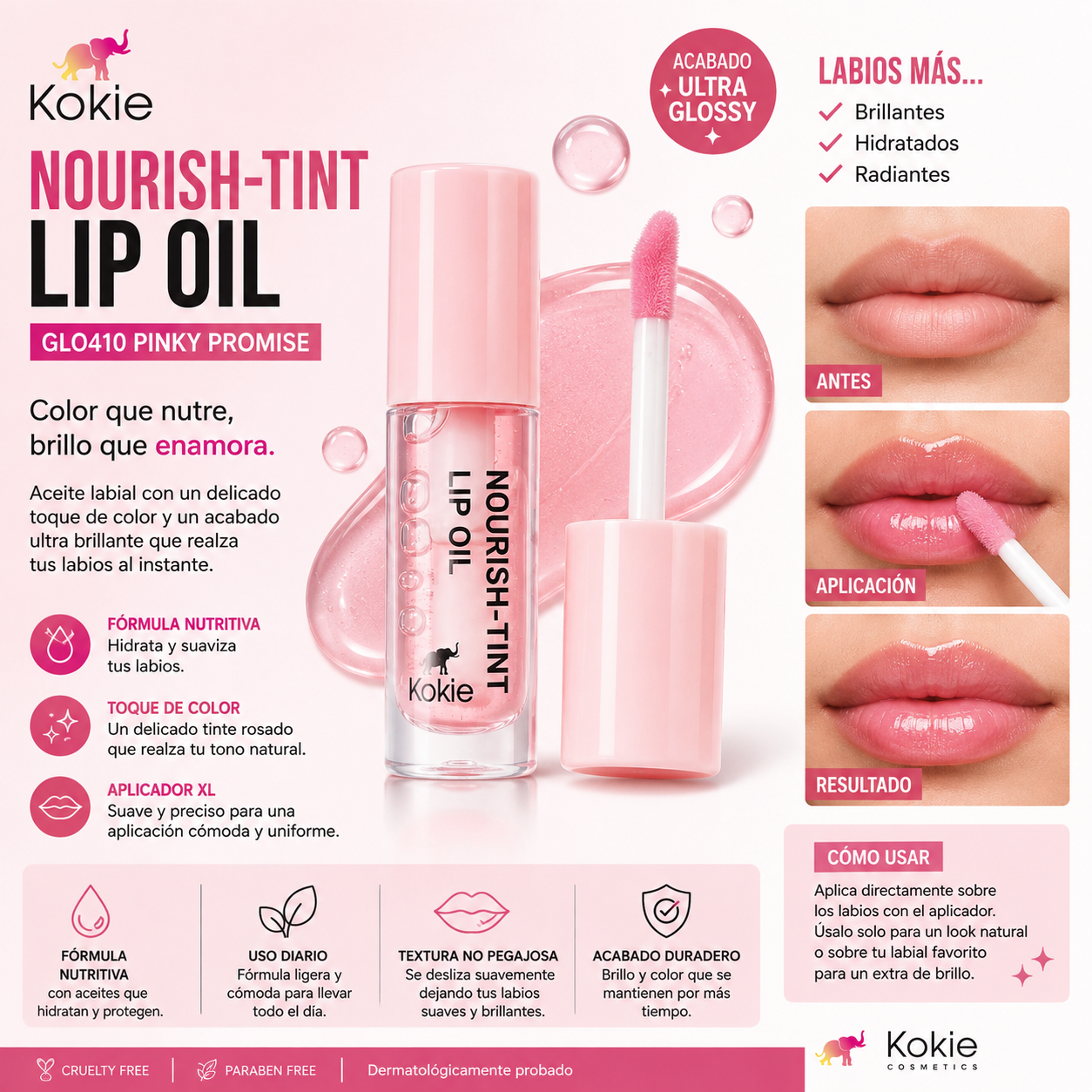 Kokie Nourish-Tint Lip Oil – Pinky Promise