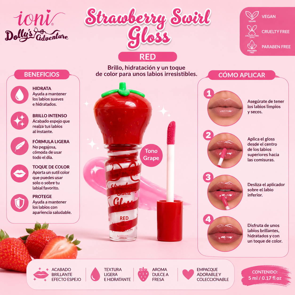 Ioni Dolly’s Adventure Strawberry Swirl Gloss – (Red)