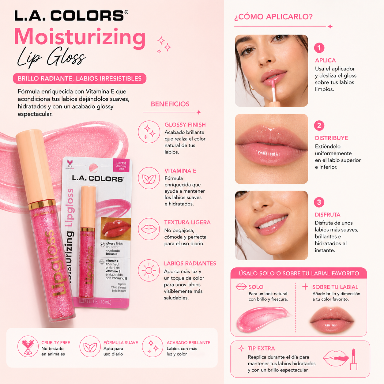 L.A. COLORS Moisturizing Lip Gloss – Dreamy Pink