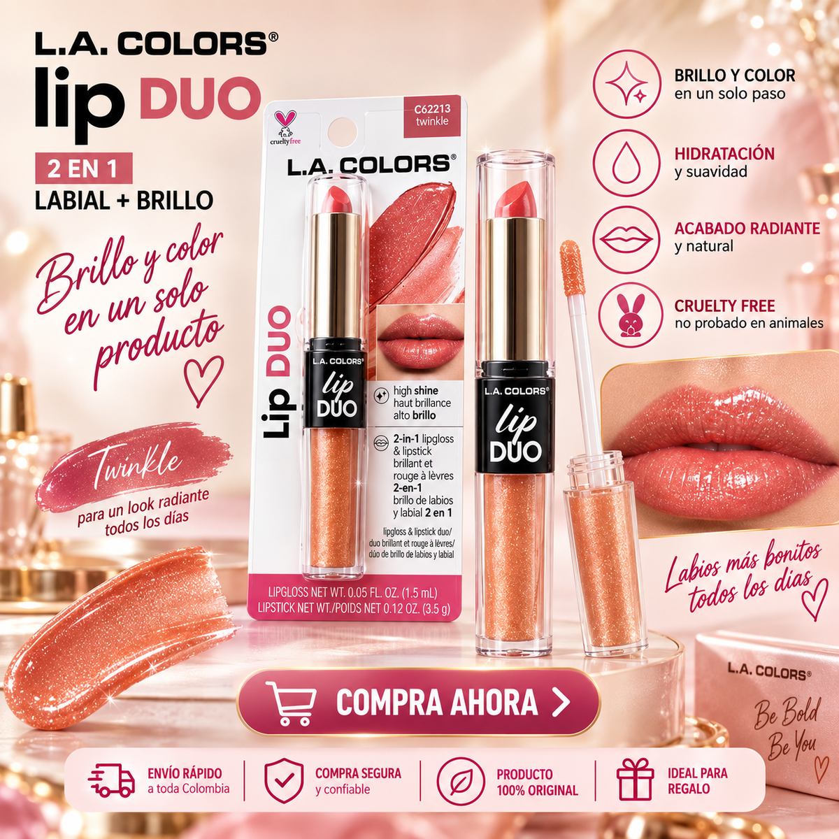 L.A. COLORS Lip Duo 2 en 1 – Tono Twinkle *11