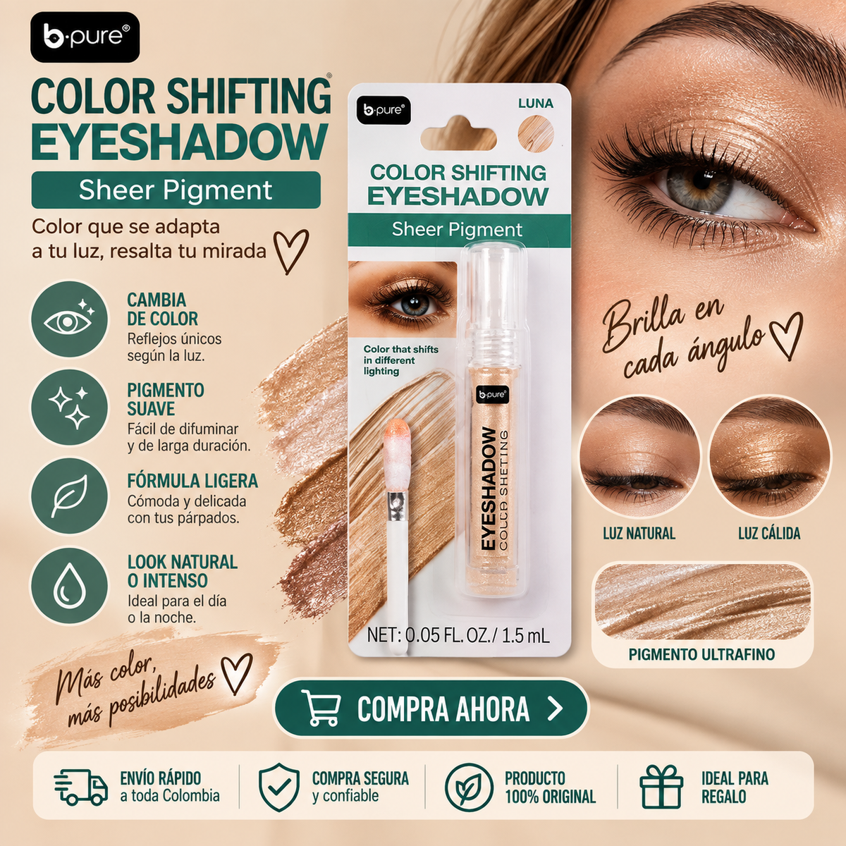 B.COLOR - Color Shifting Eyeshadow – Sheer Pigment (LUNA) *64