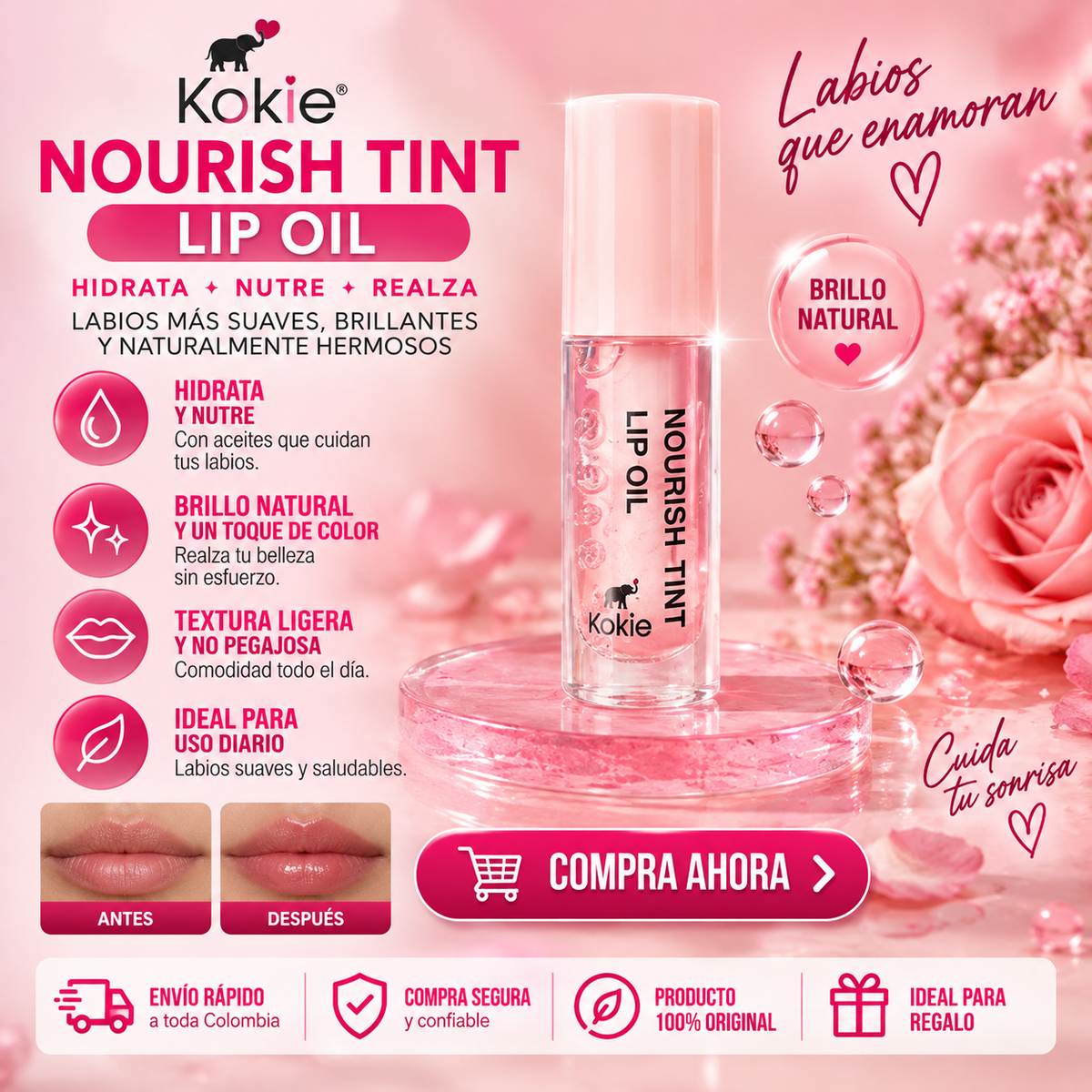 Kokie Nourish-Tint Lip Oil – Pinky Promise *18