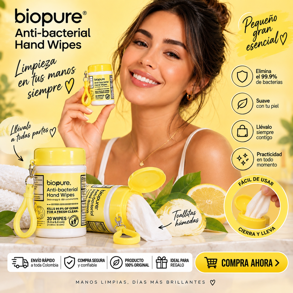 Biopure Anti-Bacterial Hand Wipes con Aloe y Vitamina E *34